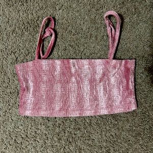 Pink velvety crop top from urban outfitters
